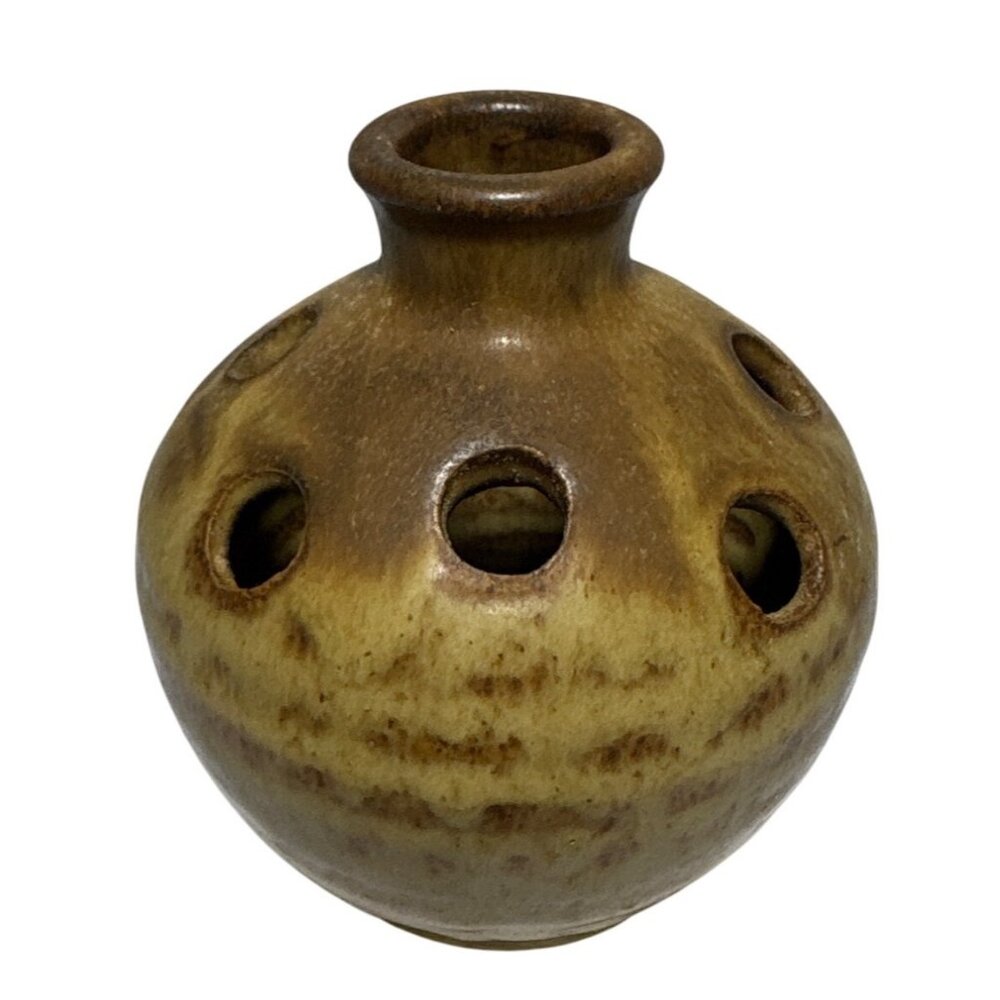 Flower Frog Studio Pottery Buchanan Anchor Pottery St Ives? Brown Yellow Signed